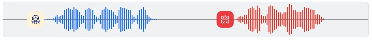 Two audio waveforms in blue and red, each with an icon indicating voice input