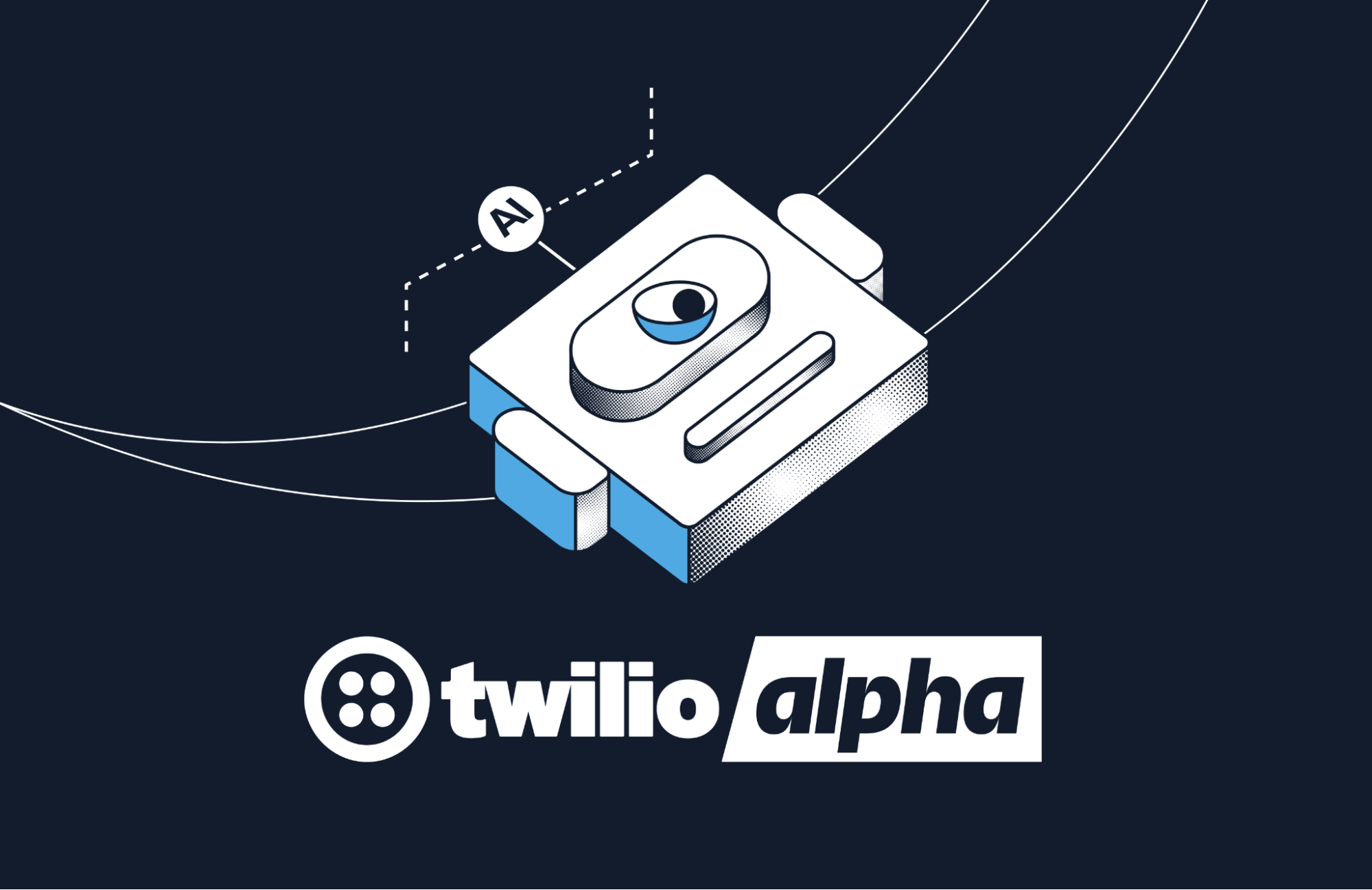 Twilio Alpha AI logo on dark background with geometric design