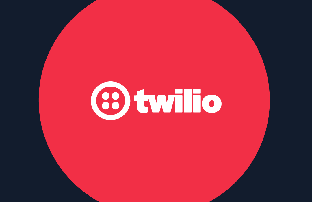 Twilio logo with a white text and icon on a red circle background