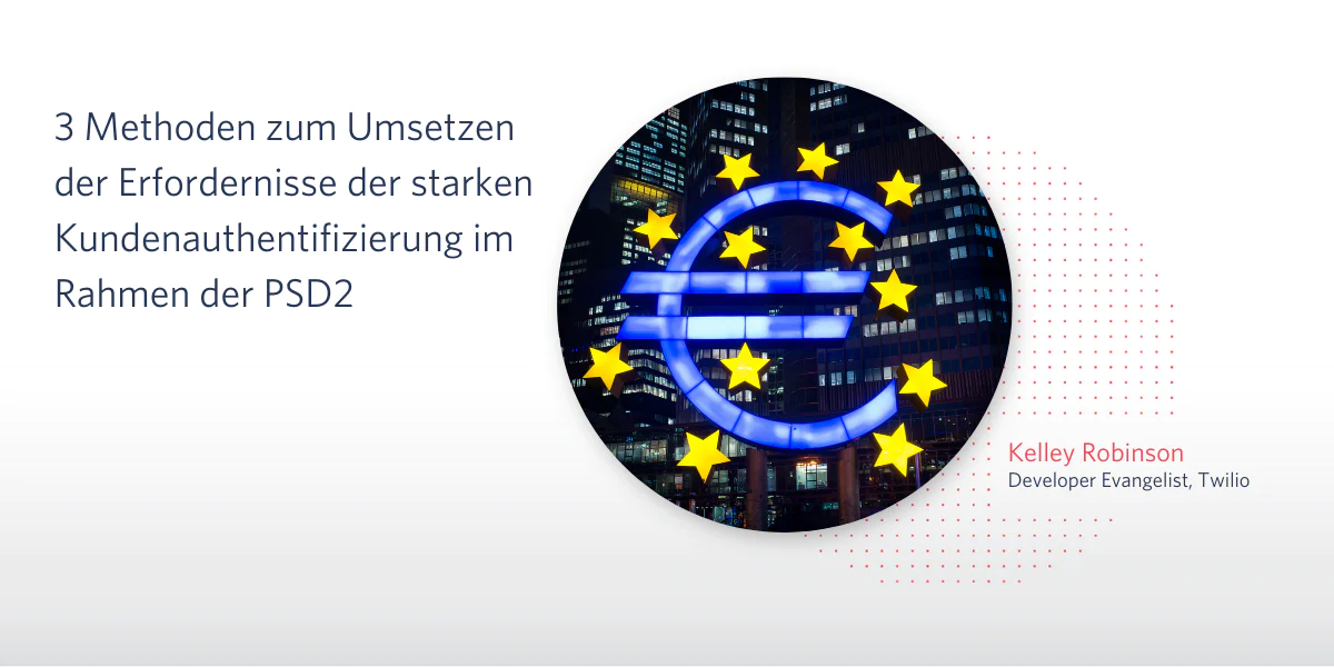 Euro symbol with EU stars on city skyline and text about strong customer authentication in German.