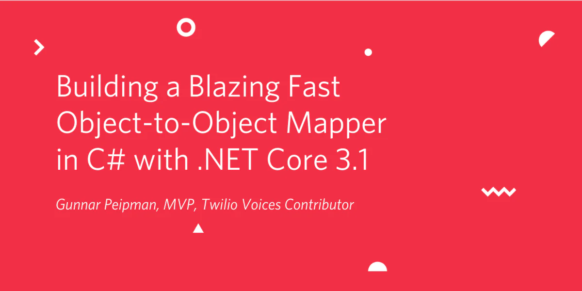 Red banner with text about building a fast object mapper in C# using .NET Core 3.1 by Gunnar Peipman