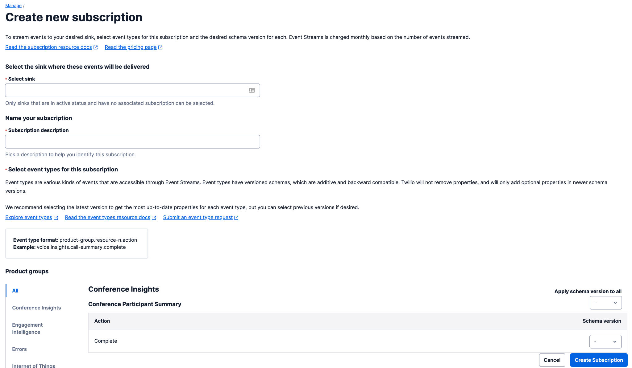 Create New Subscription