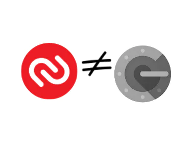 Red logo with white intertwined lines on left, gray shield with 'G' on right, separated by 'not equal' symbol.