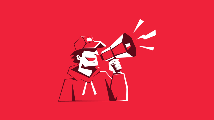 Red 3D geometric shape on a vibrant red background