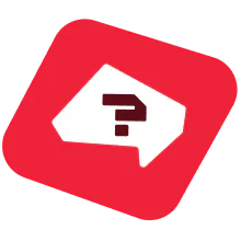Red square icon with a white speech bubble and a maroon question mark inside.