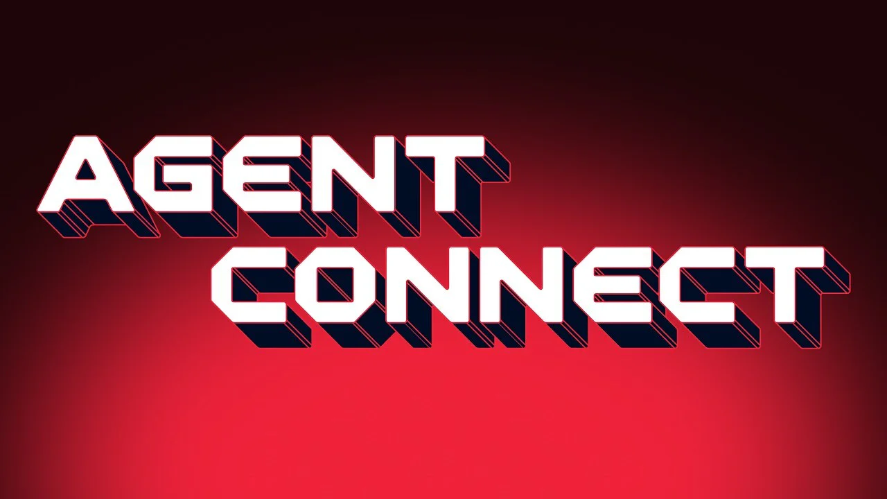 Agent Connect written in bold 3D white text with black shadow on a red gradient background