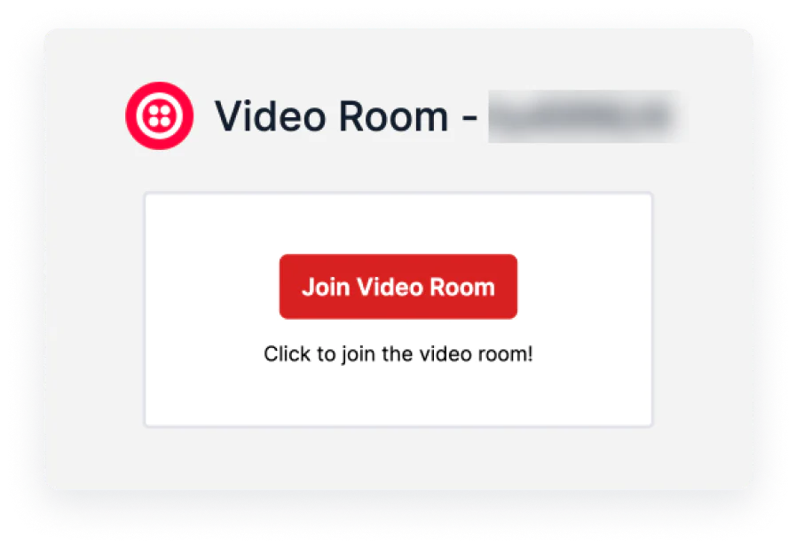 Interface prompting users to join a video room with a red button that says Join Video Room