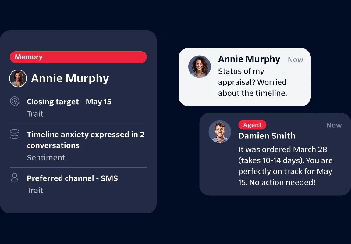 Chat between Annie Murphy and agent about appraisal status and timeline on a messaging platform.