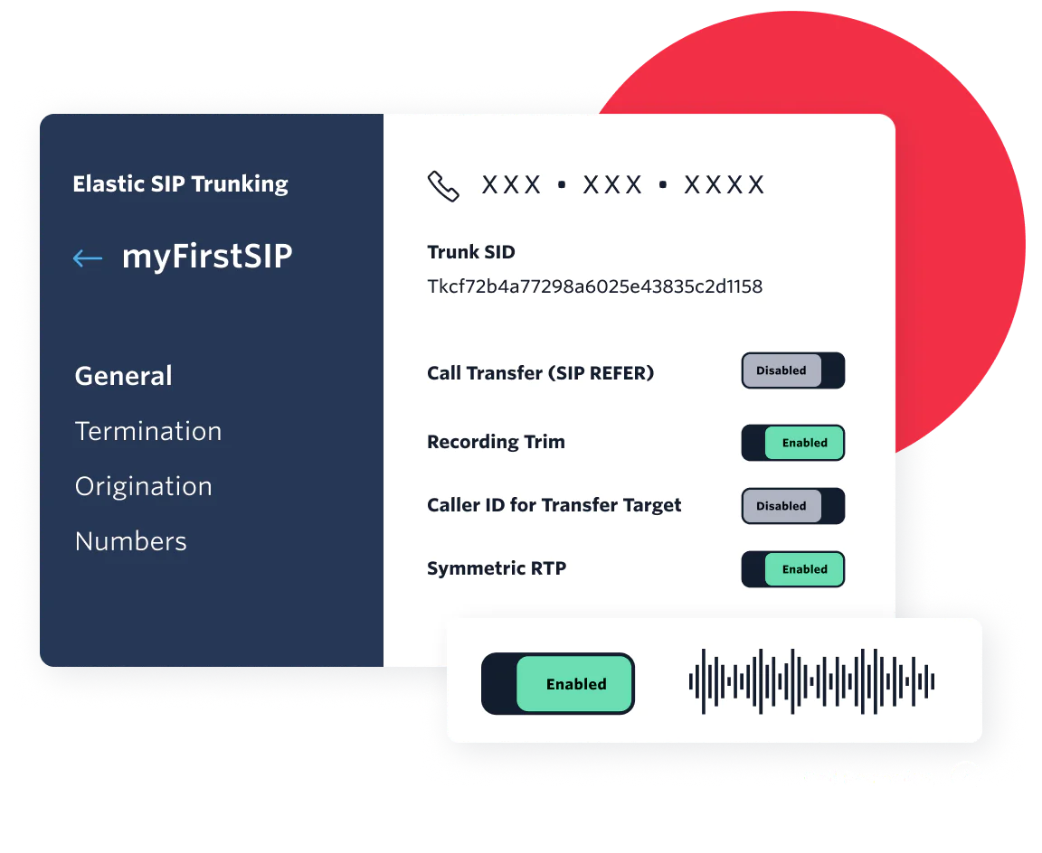Illustration showing how to set up SIP trunks in the Twilio Console for voice experiences. 