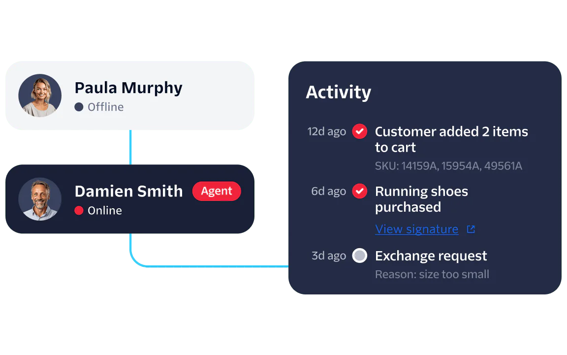 User Activity and Online Status Dashboard Dashboard displaying user status, recent activities, and an agent's online availability.