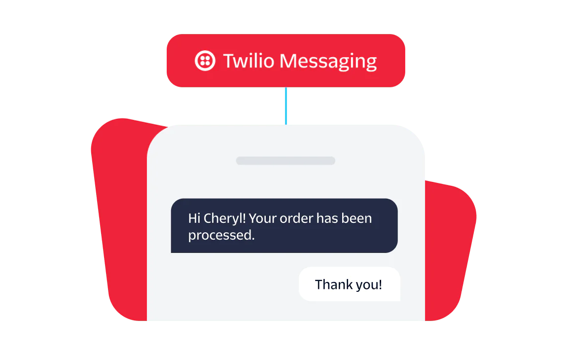 Twilio Messaging Order Confirmation Example Screenshot showing Twilio Messaging service confirming an order with text messages.