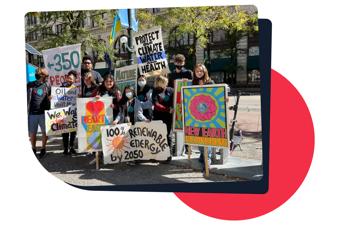 A group of teens protesting in favor of battling the climate change.