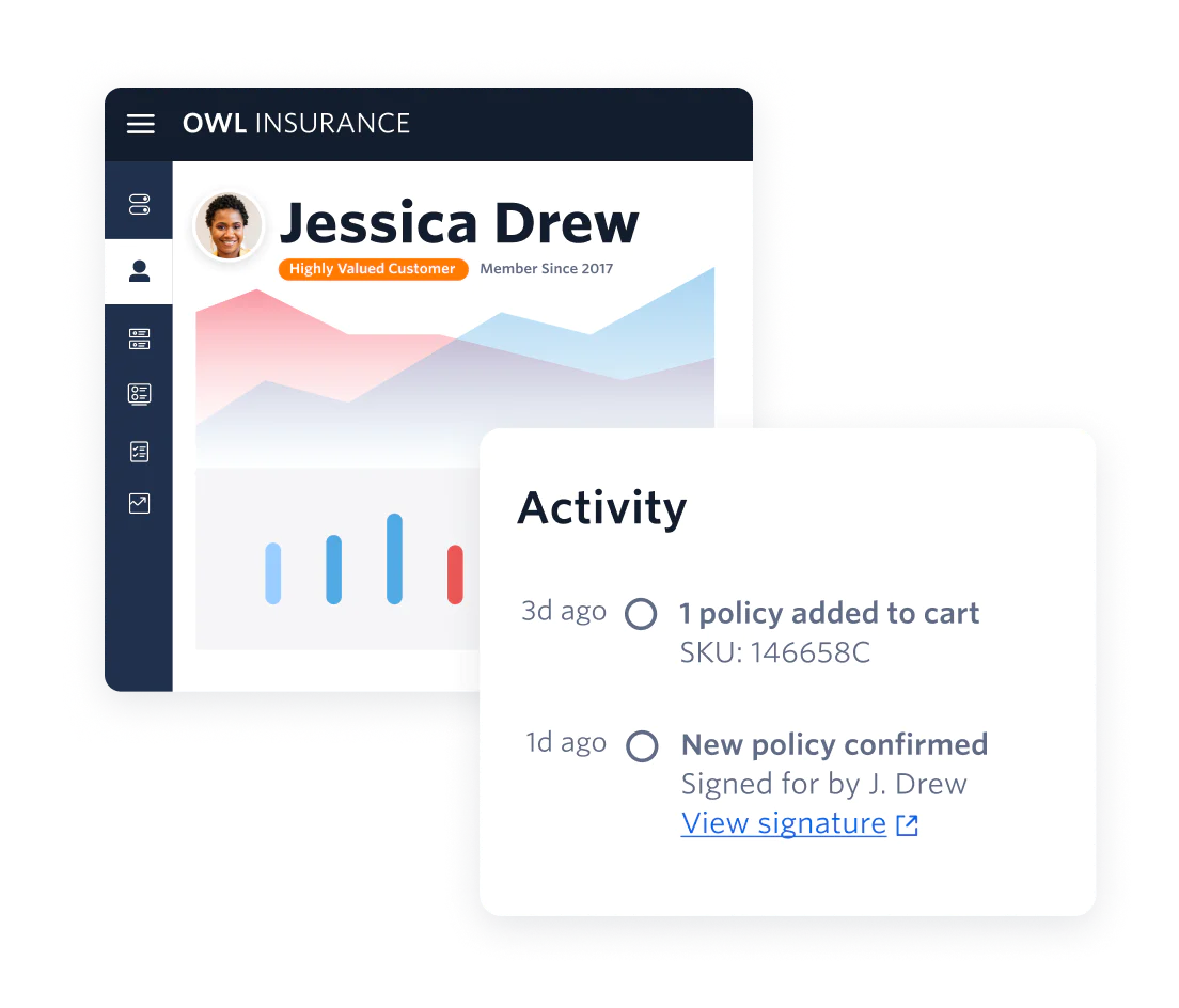 UI showing how you can pull in policy details from a customer record for contextual, friction-free customer engagement.