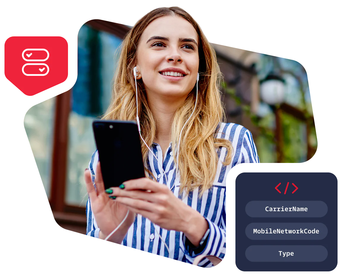 Young Woman Using Smartphone Outdoors with Headphones Smiling woman wearing striped shirt, holding a smartphone, and listening to headphones