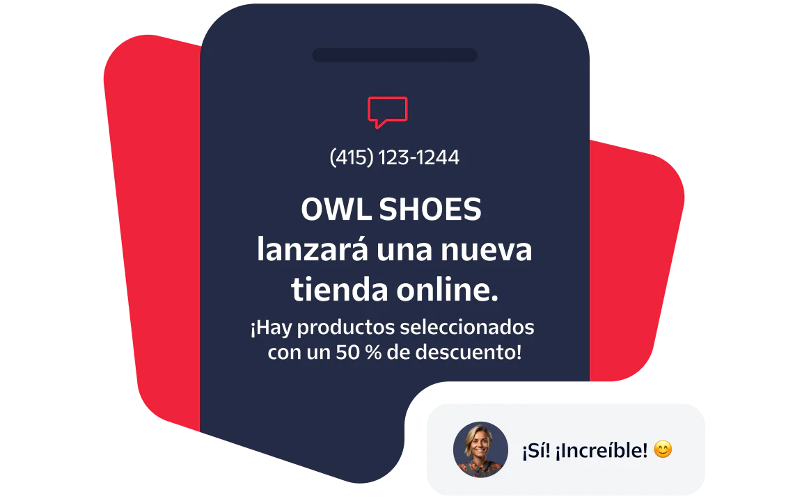 Owl Shoes launching a new online store, selected products are 50% off, customer expressing excitement.