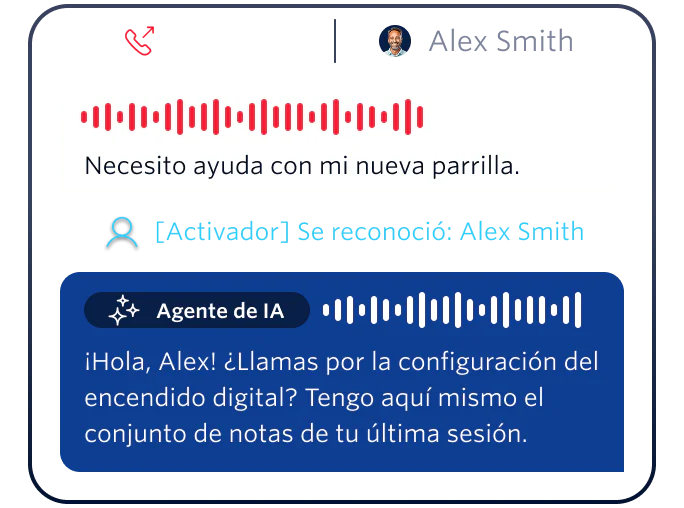 AI agent helps customer, Alex Smith, with grill setup after recognizing his text message.