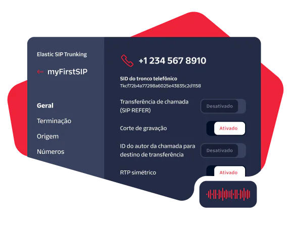 UI showing details of a SIP trunk configuration, with options for call transfer, recording, and symmetric RTP.