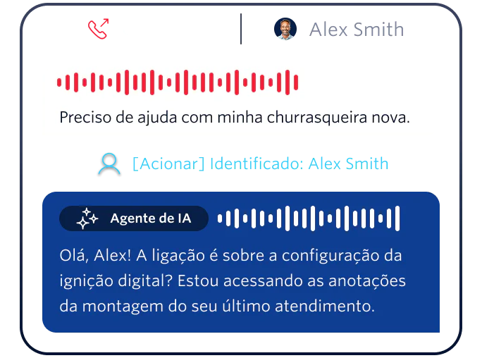 AI agent helps customer, Alex Smith, with grill setup after recognizing his text message.