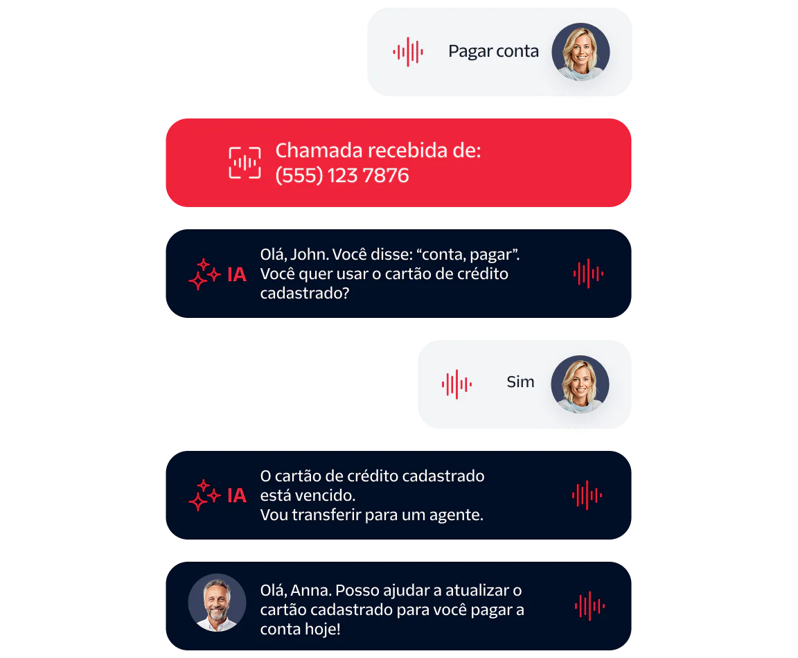 Chat between customer and AI assistant about bill payment and credit card update with agent interaction.