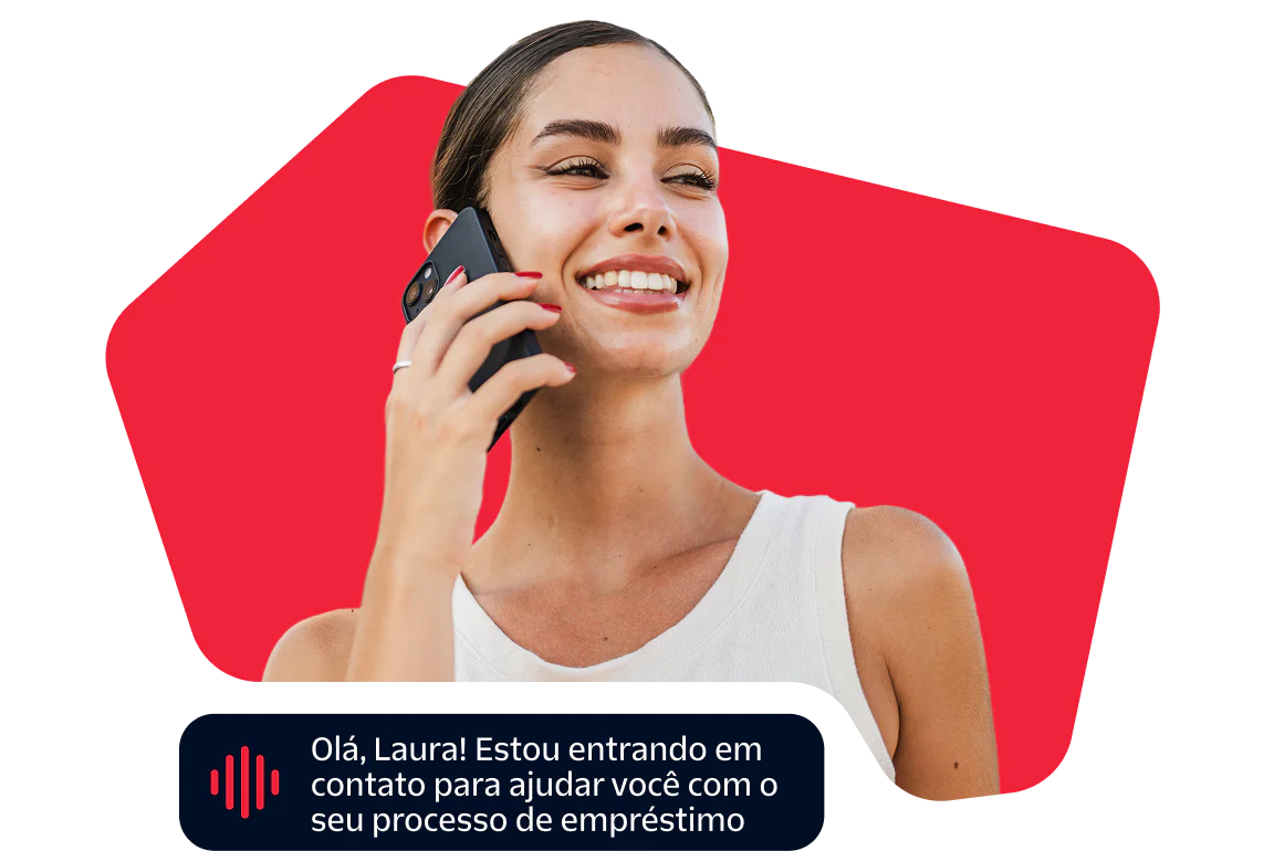 Woman smiling while talking on the phone about a loan process